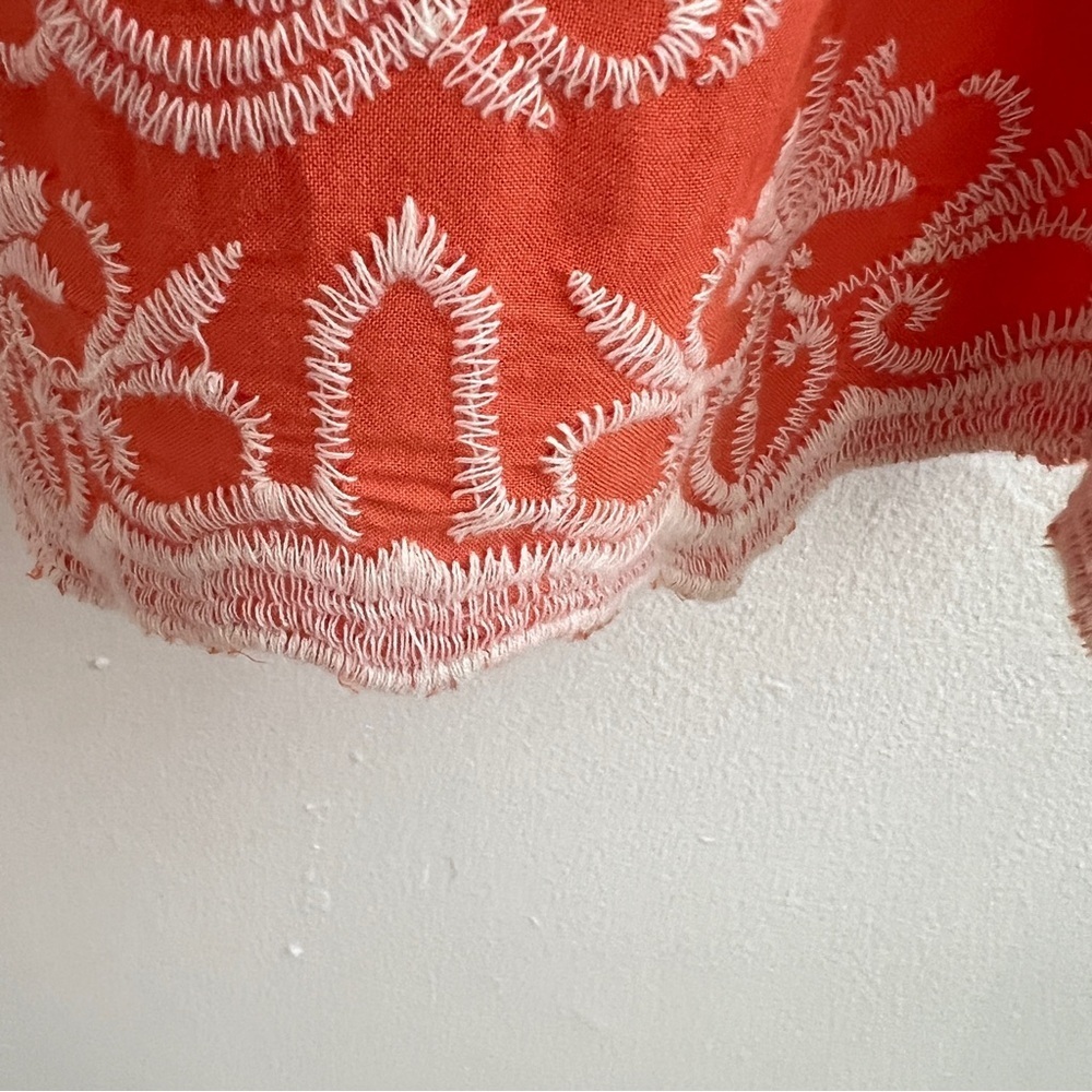 Anthropologie Solitaire Embroidered Blouse Top SMALL Orange white Womens NWOT - Picture 5 of 8